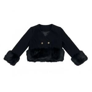 NWTGS CARBON SOLIDER WOOL BLEND FAUX MINK FUR TRIM CROPPED JACKET SZ 8 RT $298